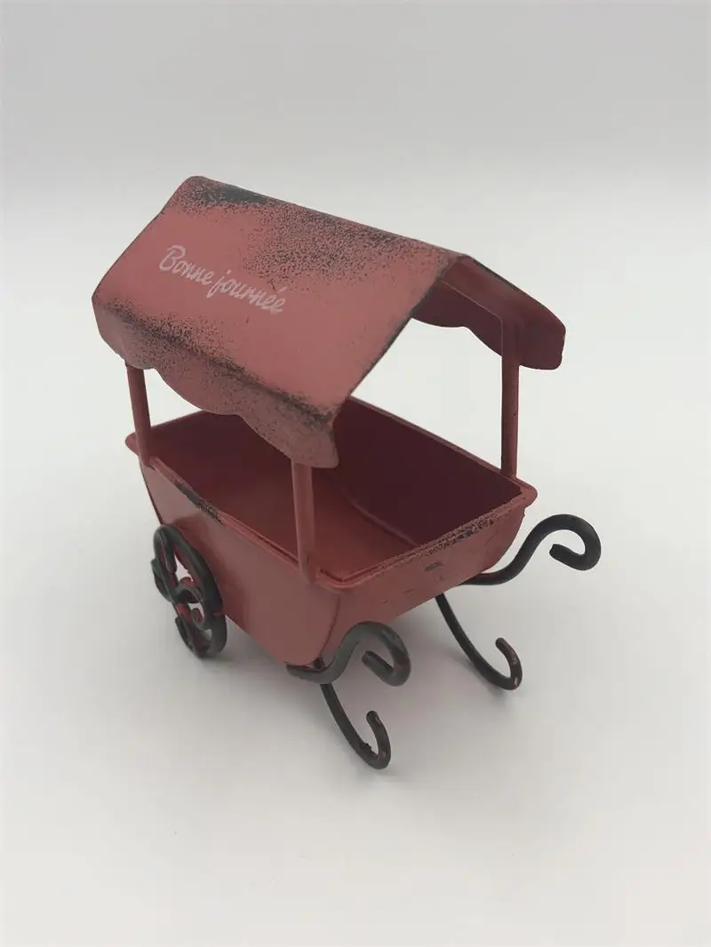 6Pcs/Lot 8.5x5.5xH8.5CM Mini garden carts iron wagons Francais Bonne journee Dollhouse Accessories antique red building | Дом и сад