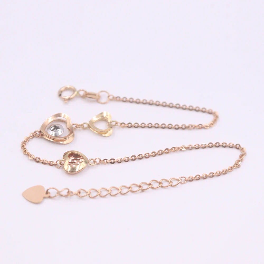 

Pure 18K Multi-tone Gold Bracelet Woman Luck Heart with O Chain Link Bracelet 7.48"L 1.6-2g