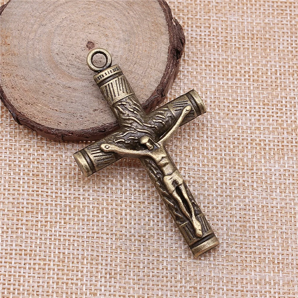 

free shipping 3pcs 67x40mm antique bronze Jesus cross charms diy retro jewelry fit Earring keychain hair card pendant