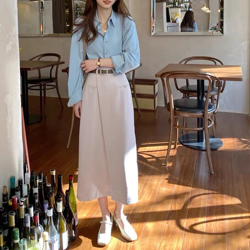 Осенняя длинная юбка высокого качества с высокой талией и поясом 2021 женская