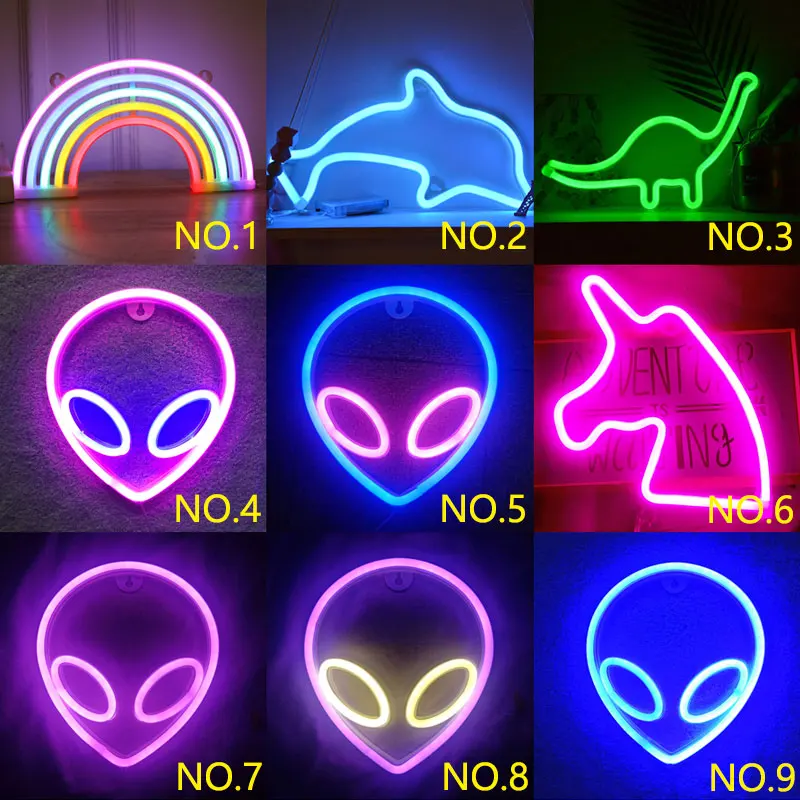 Светодиодный неоновый светильник &quotинопланетянин&quot &quotРадуга&quot &quotHello&quot