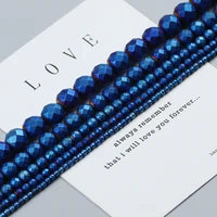 matte blue natural stone faceted hematite round spacer loose beads for jewelry making diy bracelet accessories 2346810mm