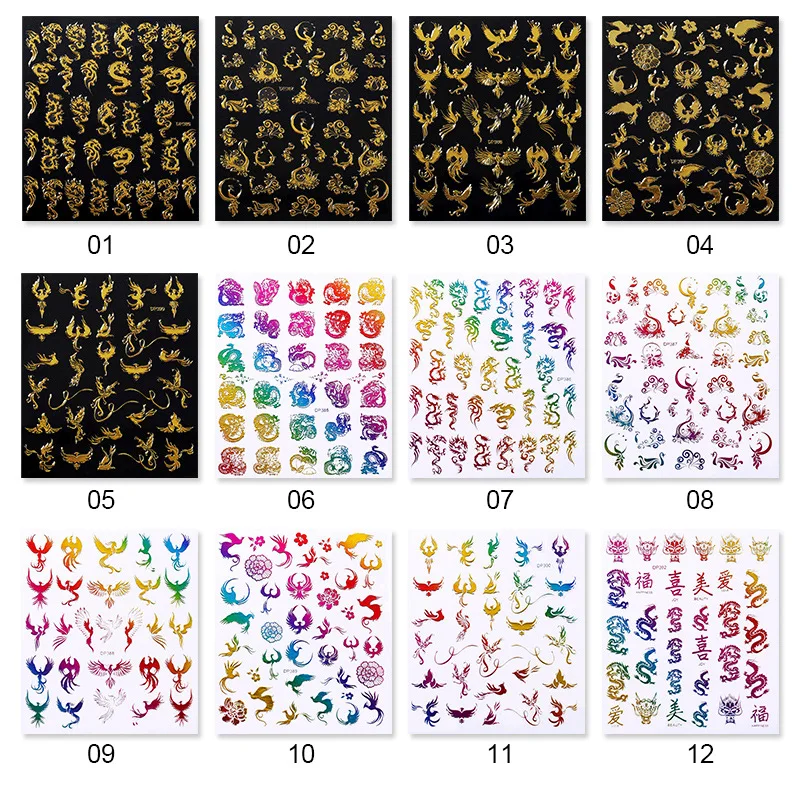 Голографика 3D Nail переводные наклейки на ногти Laser Dragon Phoenixs красочная Фольга для
