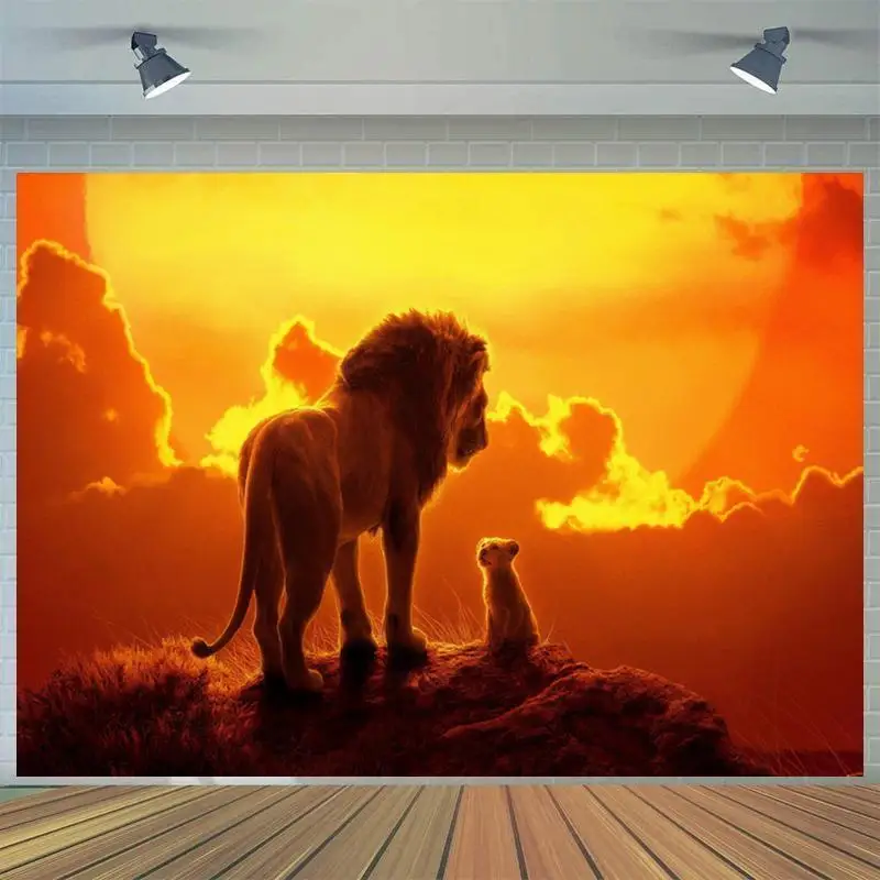 

Morning Sun Peak Lion and Son Background Boy's Birthday Party Decoration Photography Studio 3D Digital Photo Backdrop Cloth