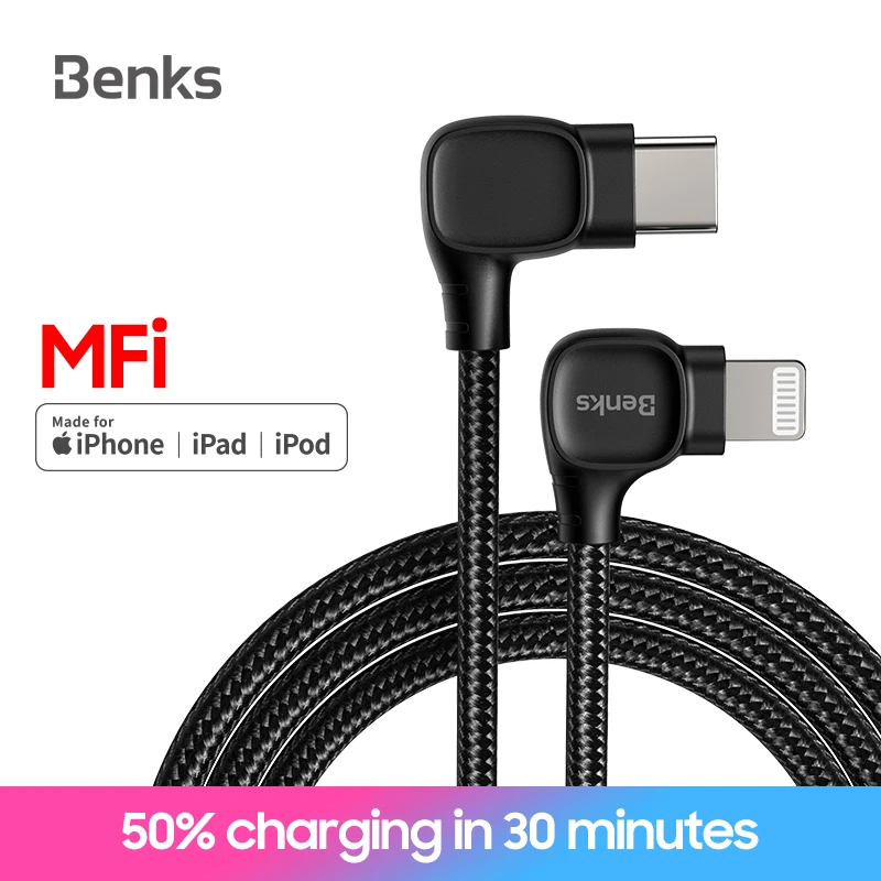Benks M15 двойной СГИБ MFi USB C на Lightning игровой кабель для iPhone X XS Max XR PD Быстрая зарядка