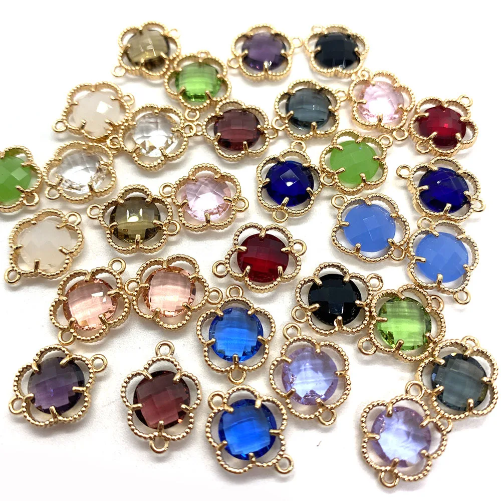 

Charms for Jewelry Making ,10PCS Metal Crystal Jewelry, Multi-color Flower-shaped Connector, Girl's Diy Necklace Accessories