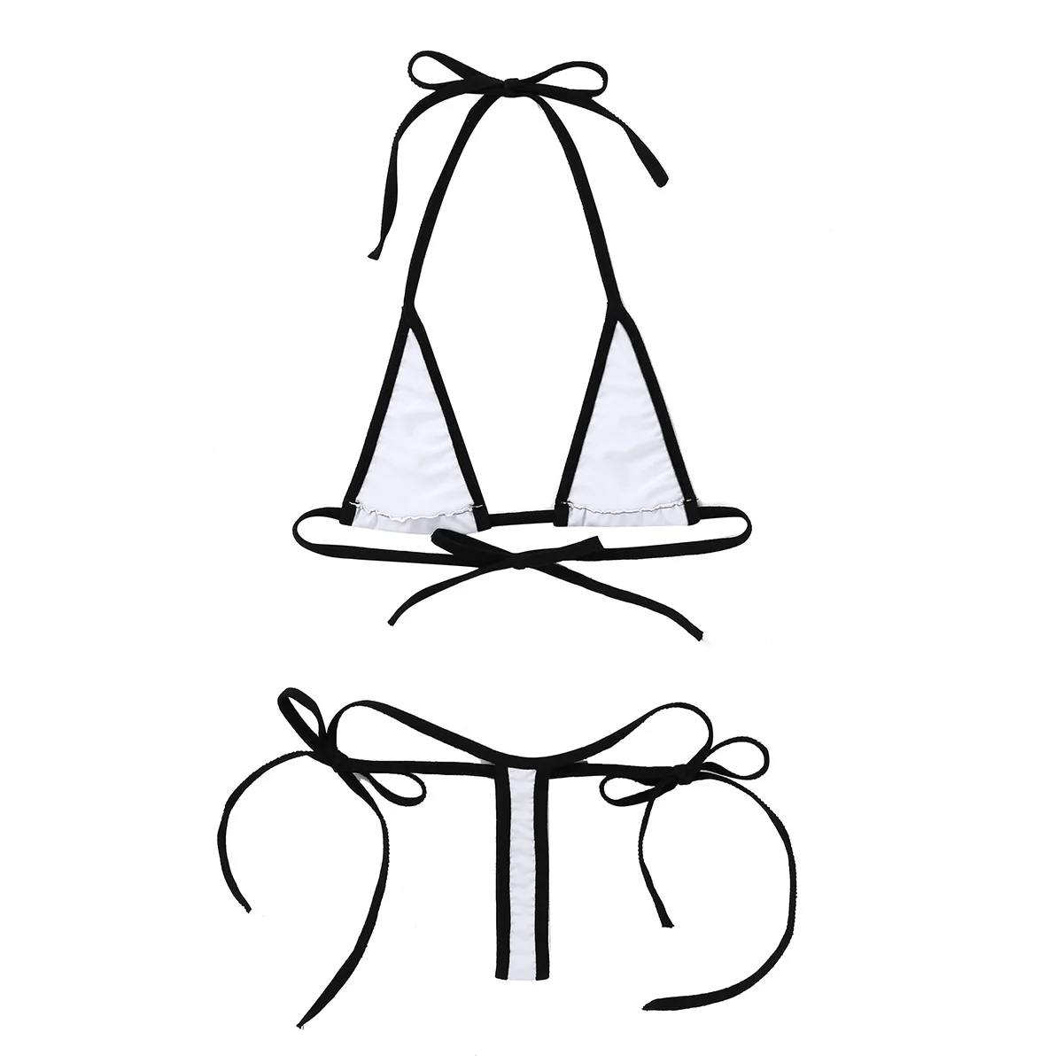 Micro Bikini Swimsuit Set for Women Sexy Lingerie Minimal Cover Halter Neck Self-tie Bra Top with G-String Briefs Underwear |