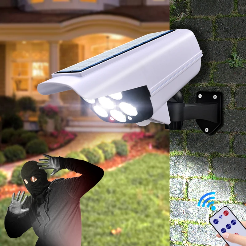 

Solar Light Motion Sensor Security Dummy Camera Wireless Outdoor Flood Light IP65 Waterproof 77 LED Lamp 3 Mode for Home Garden