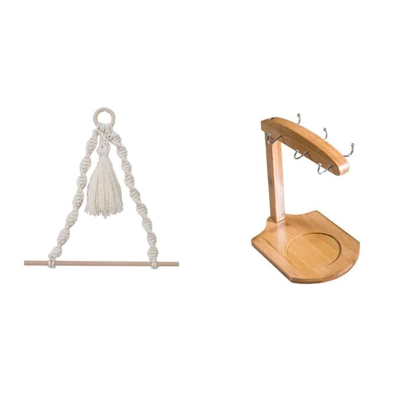 

1 Pcs Paper Holder Roll Paper Macrame Storage Rack & 1 Pcs Cup Holder Mug Rack - Bamboo Coffee Cup Rack