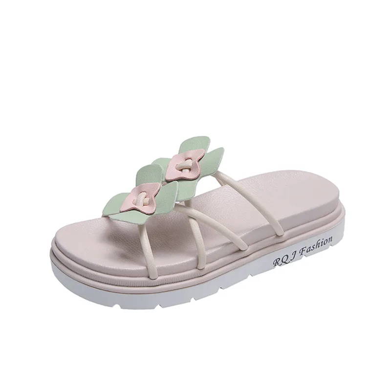 

Flower Shoes Woman's Slippers Slides Loafers Platform Med Fashion 2021 Summer Flat Luxury Rubber PU Floral Slippers Women Summer