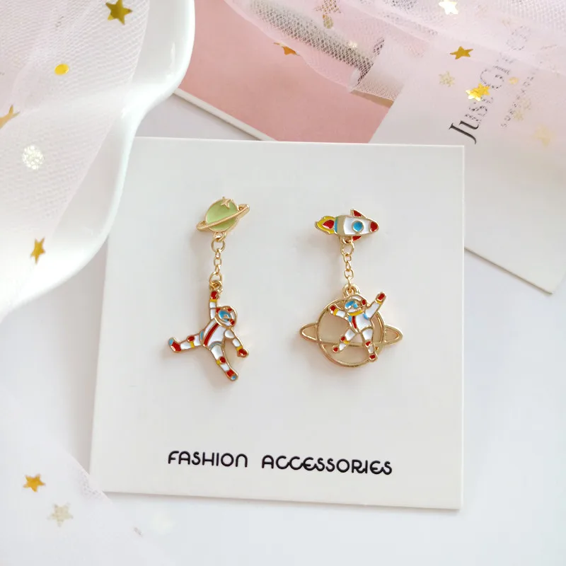 XQ новые женские серьги из сплава асимметричный космический корабль длинные с