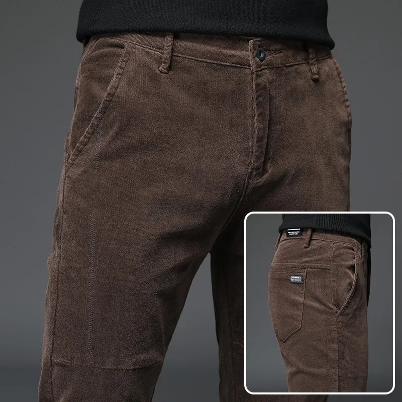 

Men Vintage Corduroy Slim fit Solid color Casual Dress Suit Pants Fashion Brand Business man Jogger Trousers Plus Size 38