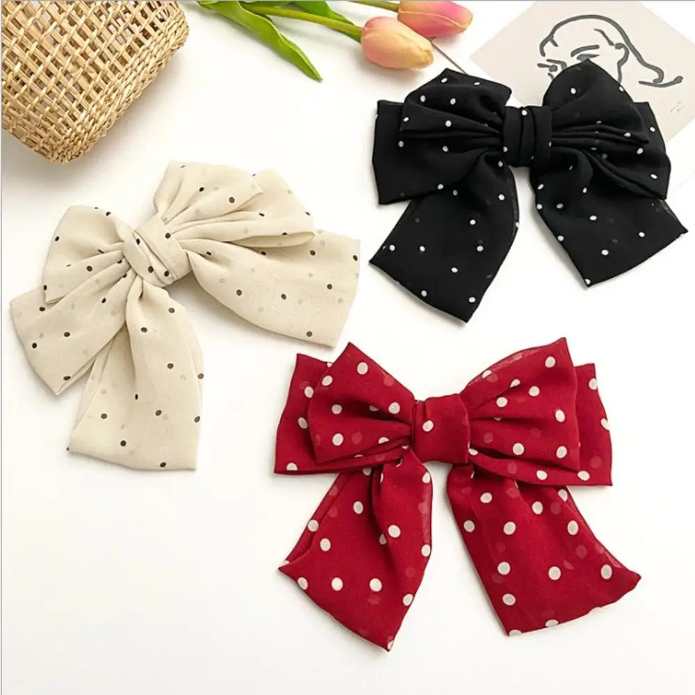 

2021 New Arrival Red Polka Dot Big Bow Hairpin Cloth Hair Ties Woman Elegant Headdress Back Head Jk Net Hair Accessories