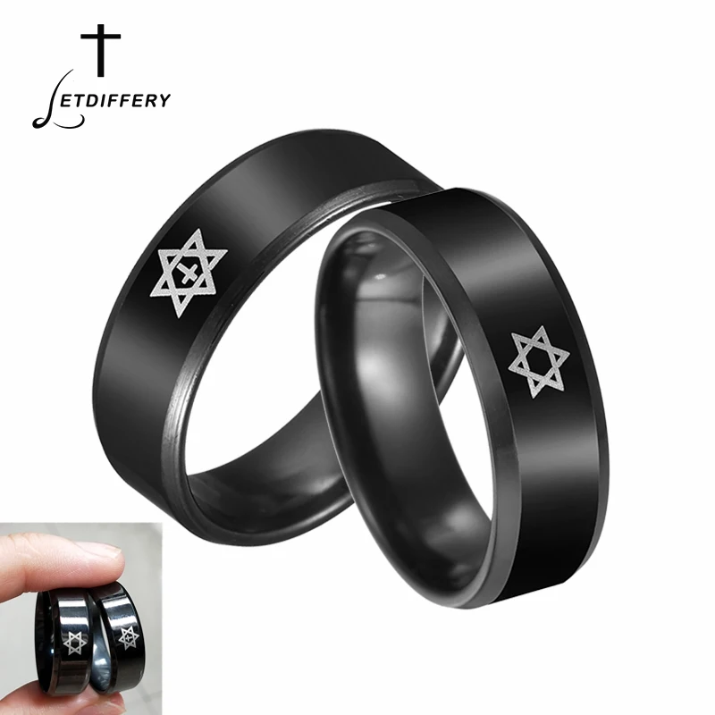 Letdiffery 8 мм из нержавеющей стали шестиконечные Мужские Классные кольца Black Magen
