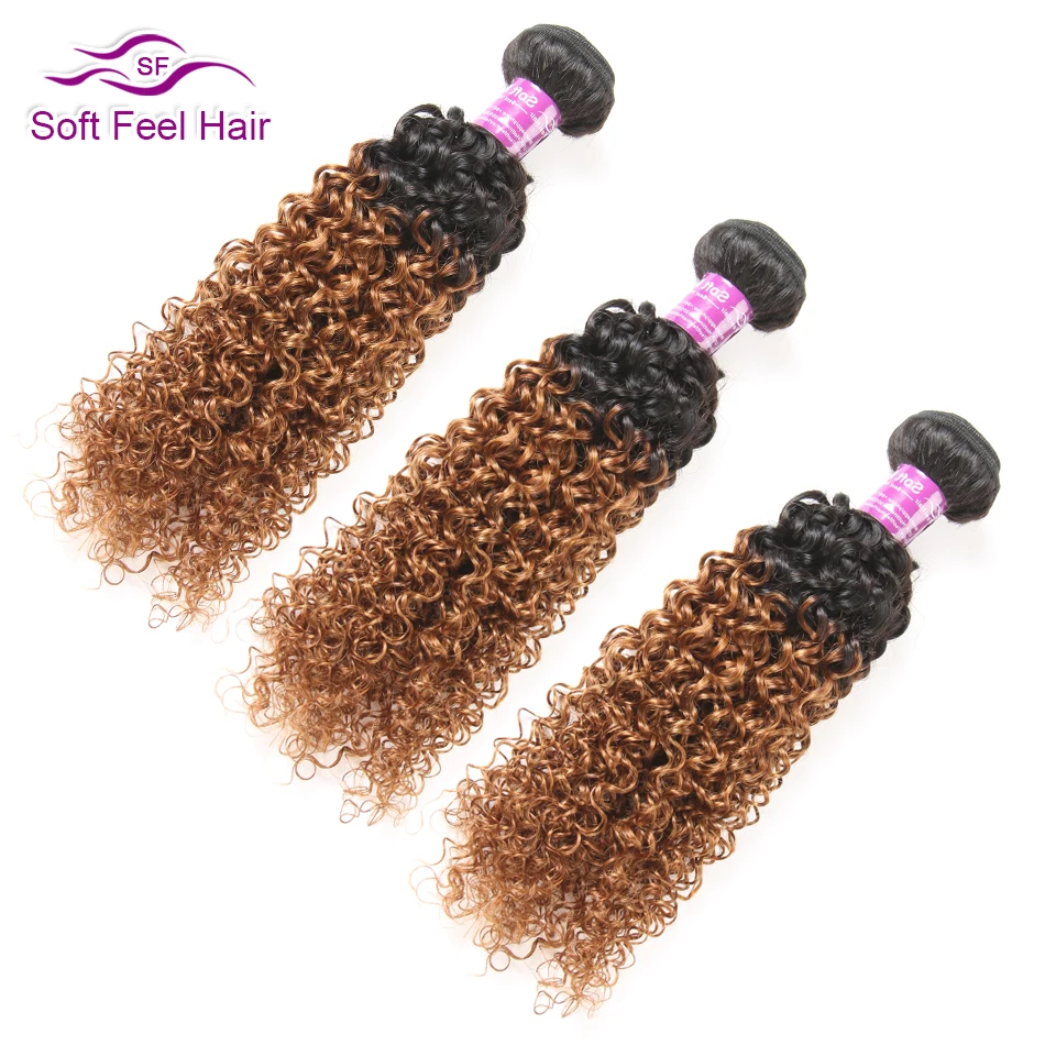 

Soft Feel Hair Ombre Peruvian Kinky Curly Hair Bundles 1B/30 Ombre Human Hair 3/4 Bundles Extensions Brown Remy Hair Weave 3 Pcs
