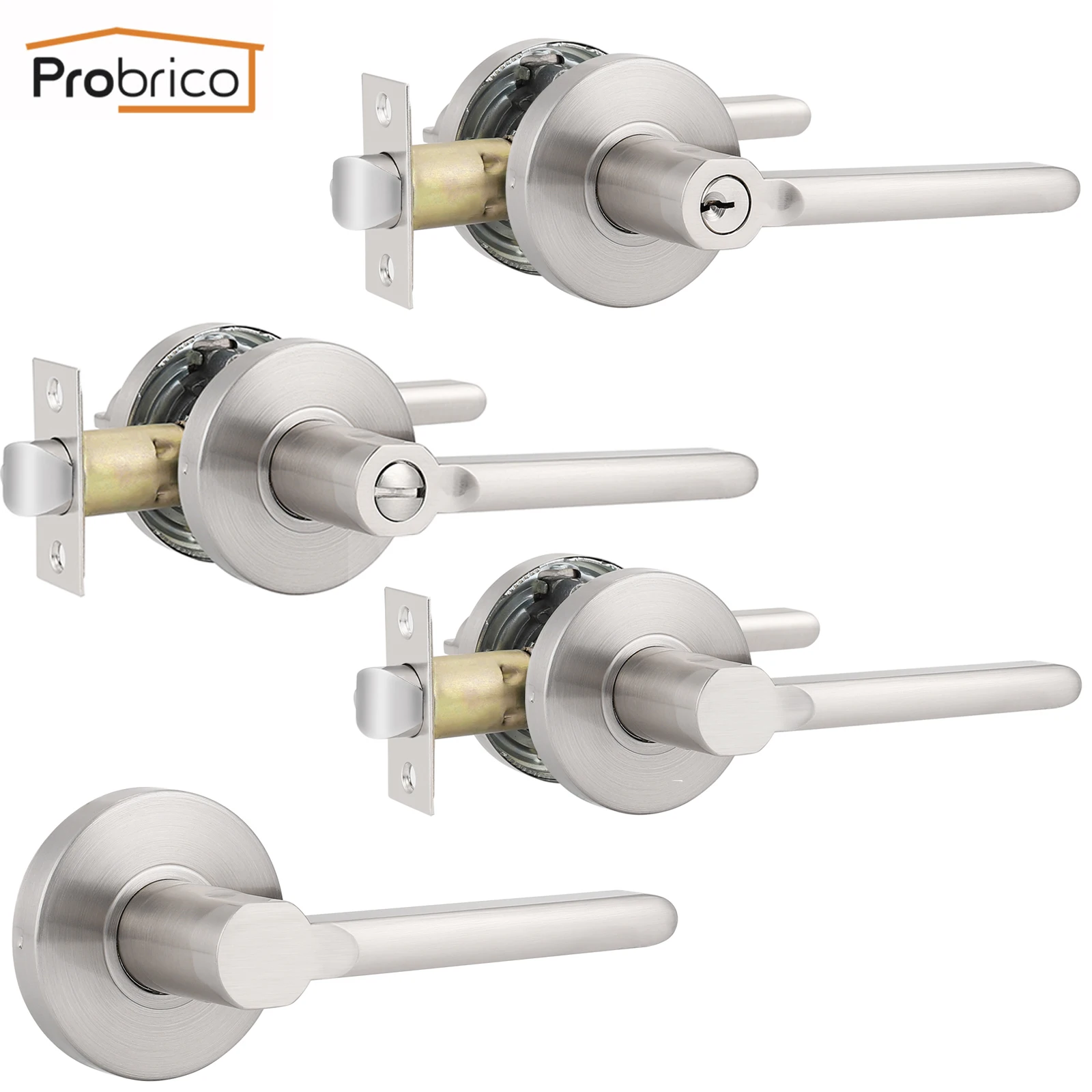 

Probrico Solid door handle for interior doors Front back door Levers lock cylinder latch Bedroom Wooden gate dummy handle locks