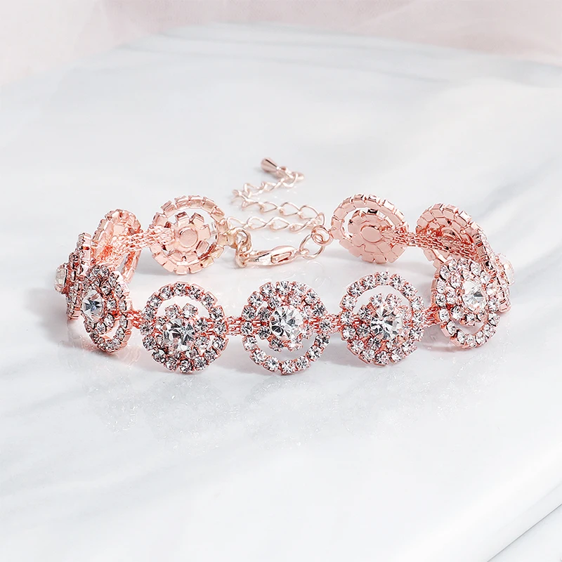 Женские свадебные браслеты Miallo розовое золото с австрийским кристаллом