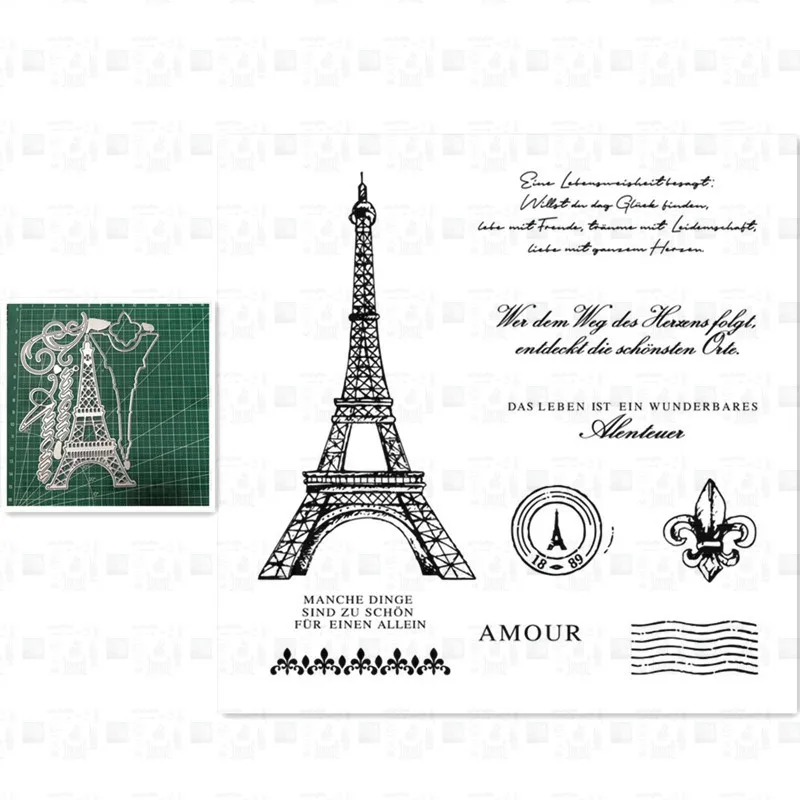

Eiffel Metal Cutting Dies and Stamps Scrapbooking for Paper Making Insect Butterfly Embossing Frames Card Craft Set