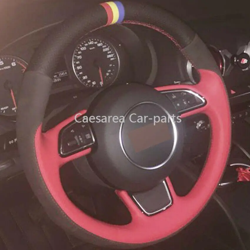 

Black Red Leather Hand-stitched Car Steering Wheel Cover for Audi A1 A3 A5 A7