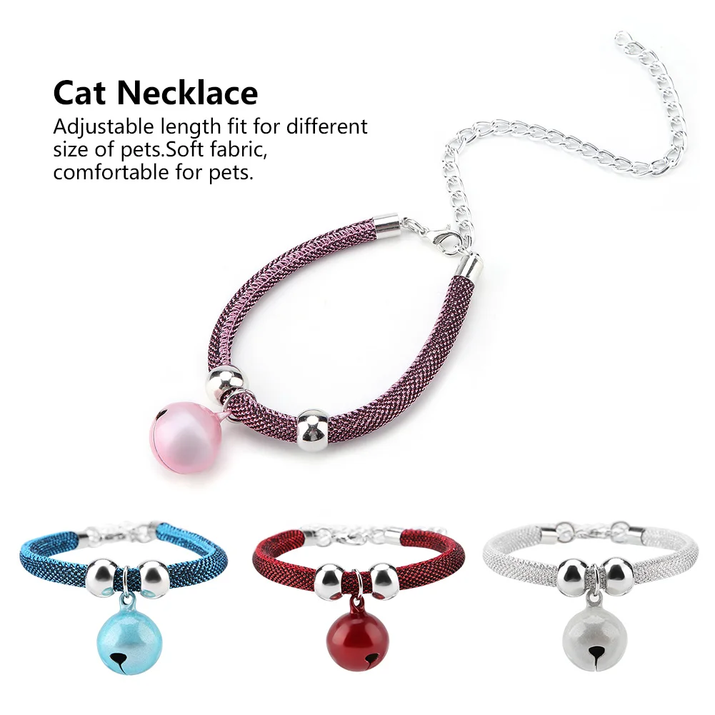 

Japanese Style Pets Necklace Nylon Accessory Supply Cat Bell Collar w/ Extension Chain (Pink)