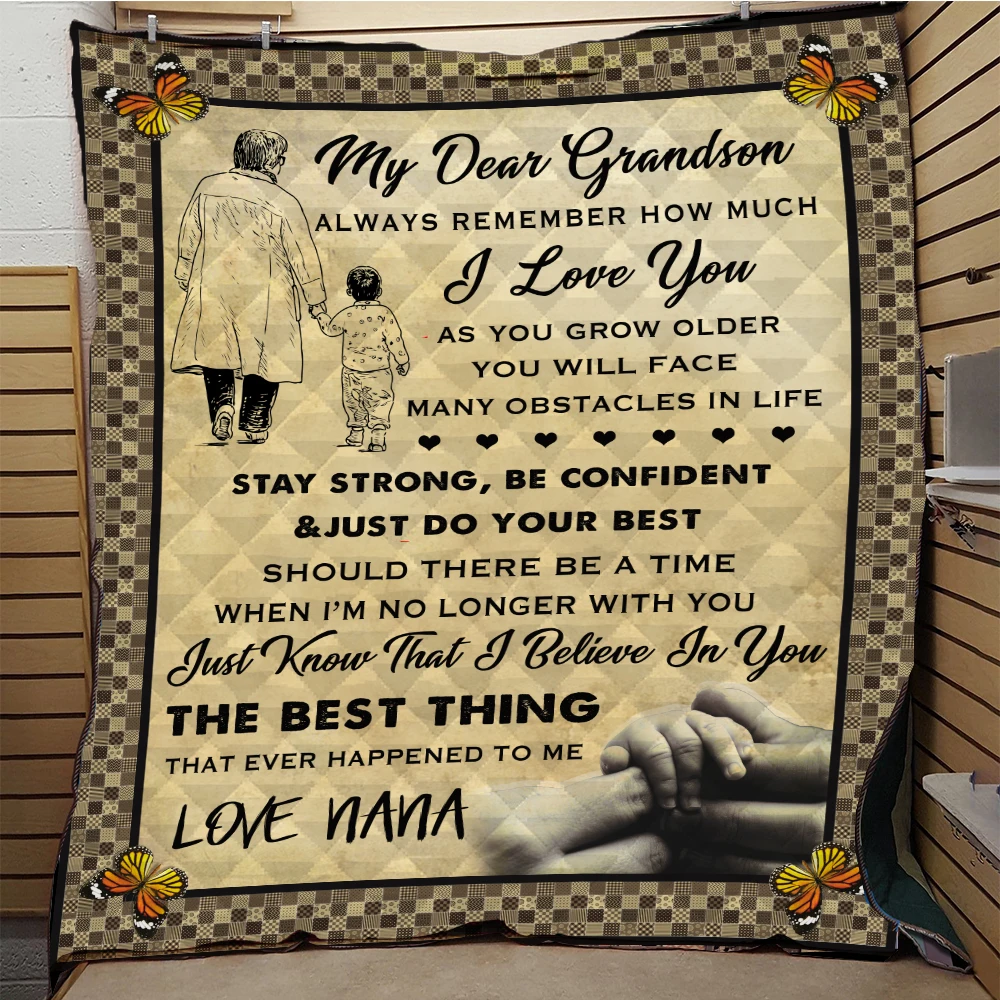 Мягкое стеганое одеяло с принтом My Grandson всесезонное для кровати мягкое теплое