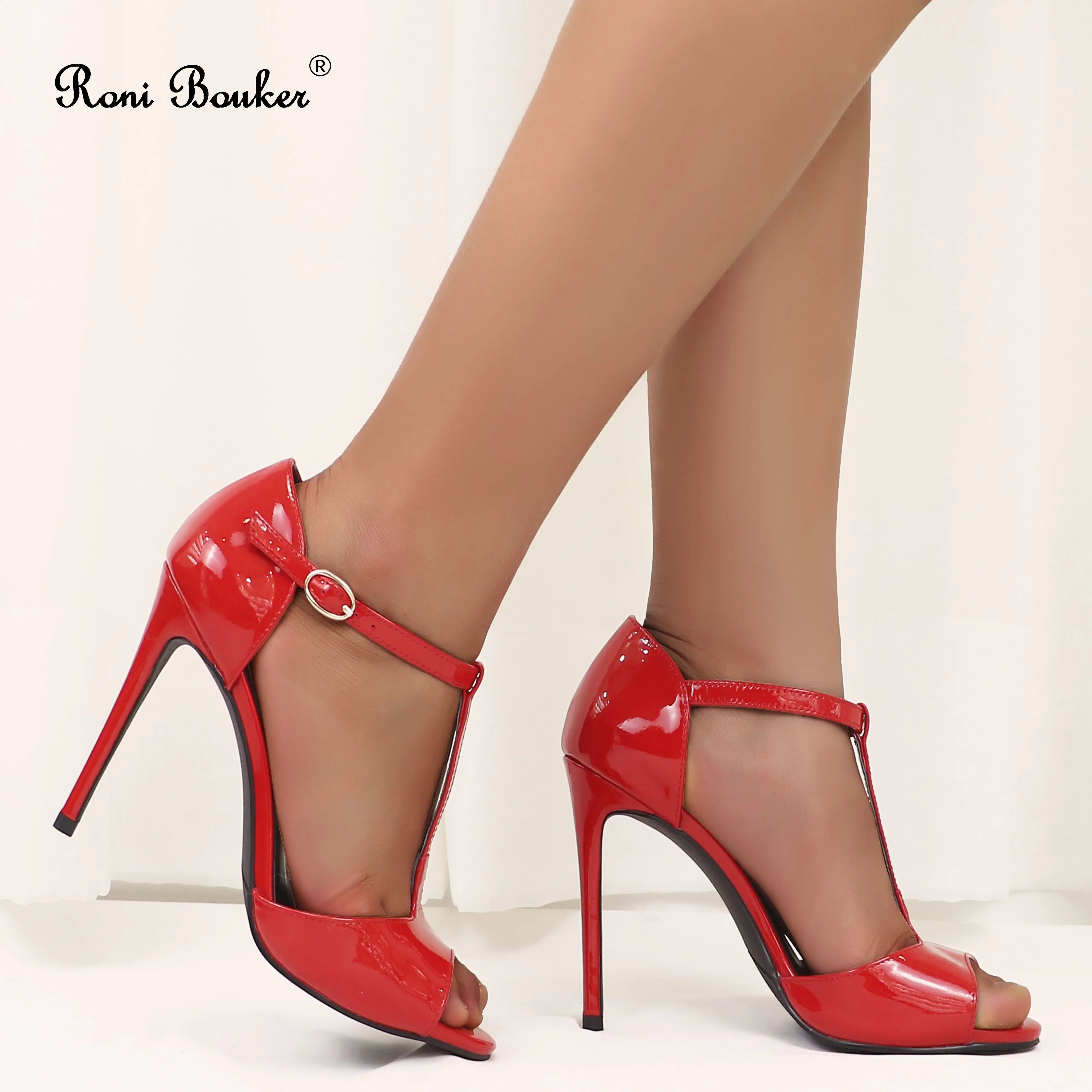 Босоножки женские Roni Bouker из лакированной кожи однотонные с открытым носком на