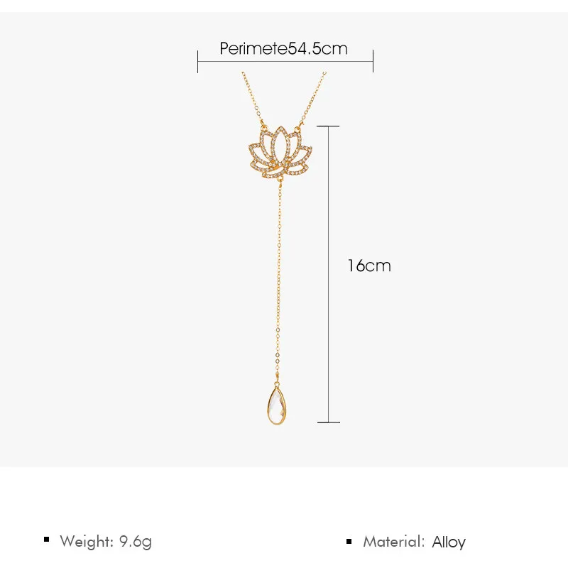 Женская мода Кристалл Подвеска ввиде цветка лотоса ожерелье милое Капля воды