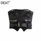 DEAT 2021 летняя Новинка Модные топы с вырезом лодочкой Черная Женская футболка без рукавов из искусственной кожи 13C160
