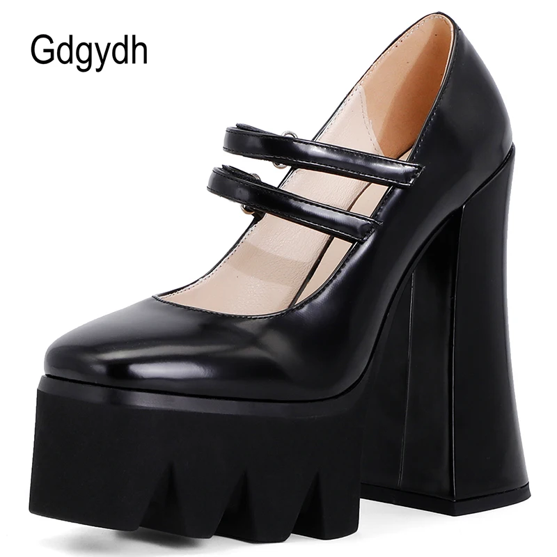 

Gdgydh Retro Thick Sole Mary Jane Shoes Women High Heels Top Quality White Shoes Woman For Wedding Office Velcro Plus Size 43