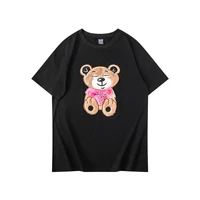 bear embroidery cotton t shirt men 2021 new arrivals casual oversized couple t shirt drop shoulder loose short sleeve tee tops