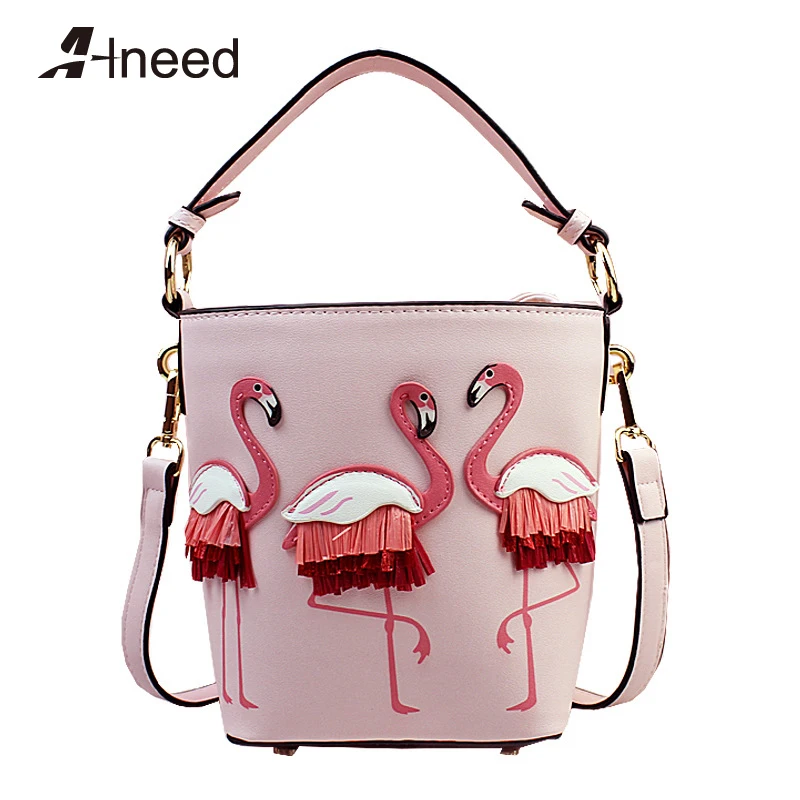 ALNEED женские Сумки из искусственной кожи женская сумка ведро с фламинго сумки на