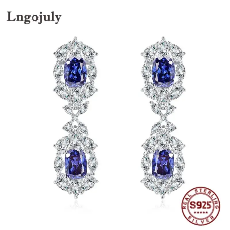 

Luxury 925 Sterling Silver Sapphire 8*6mm High Carbon Diamond Bride Earring Sparkling Wedding Party Silver 925 Jewelry Gift