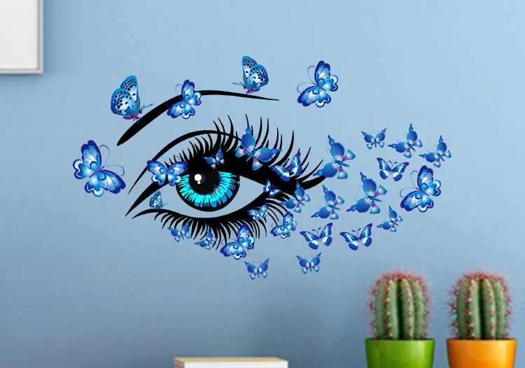 Large Sexy Girl Eyes Butterfly Wall Stickers for Living Bedroom Girls Room Decor Decoration Home Decals mural 3D | Дом и сад