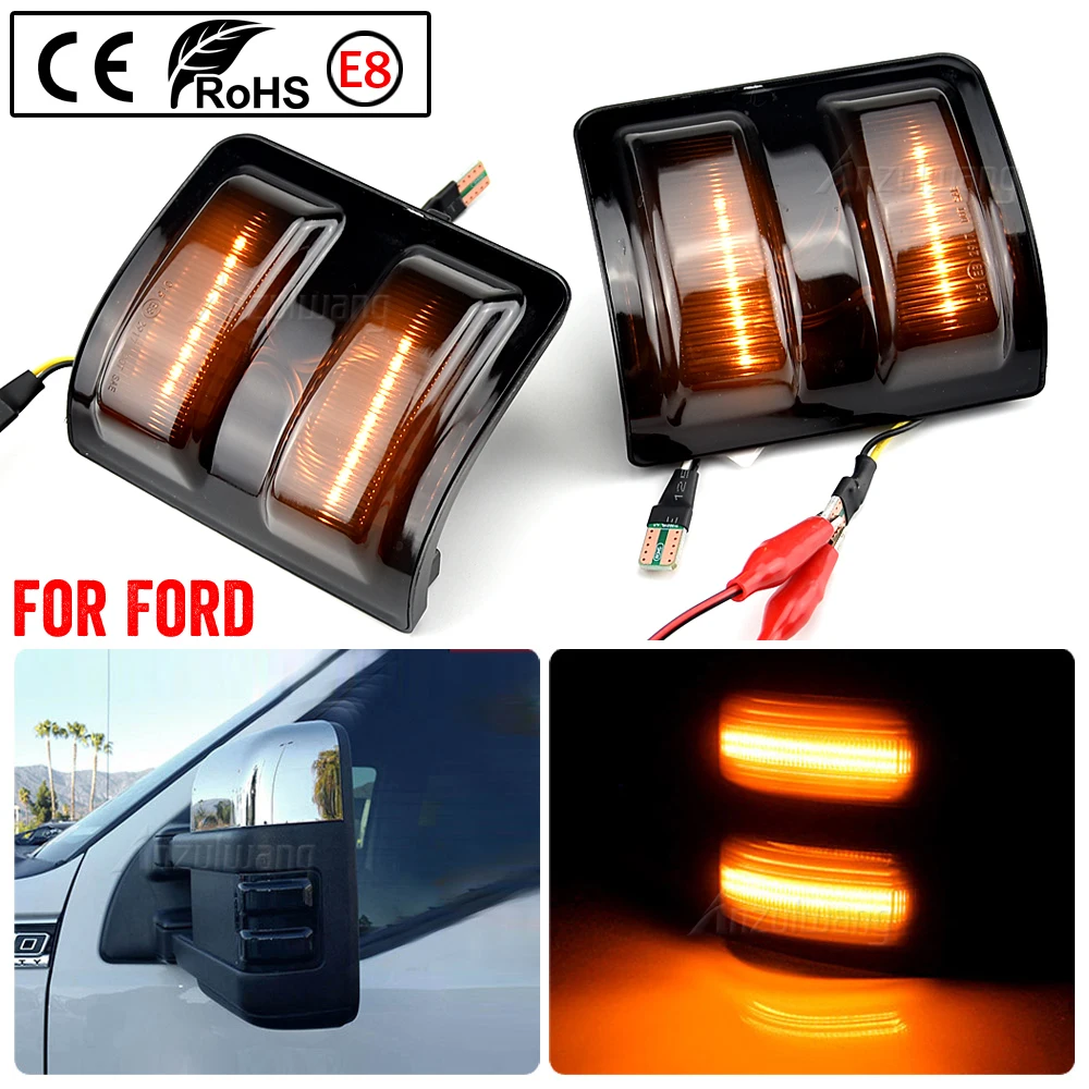 

2Pcs Normal / Dynamic Side Mirror Marker Lights Lamps For Ford F250 F350 F450 2008-2016 Turn Signal Amber & Running White