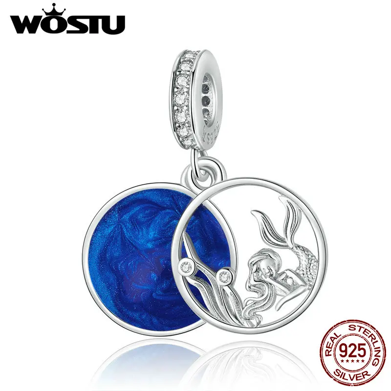 Подвеска Шарм русалка из серебра 925 пробы с синей эмалью|Ювелирные шармы| |