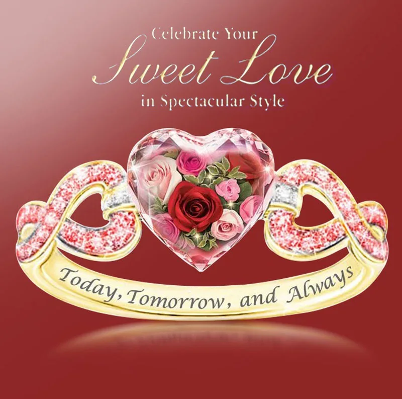 

Simple Heart Ring For Women Female Cute Rose flower Finger Rings Romantic Birthday Gift For Girlfriend Fashion Zircon Jewelry