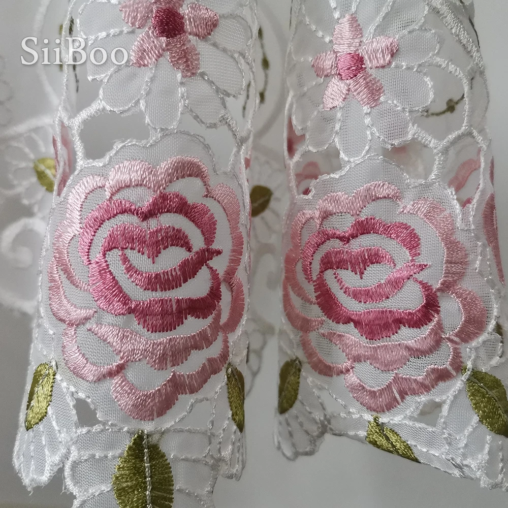Новинка 2016 модная розовая кружевная полузанавеска с цветочной вышивкой