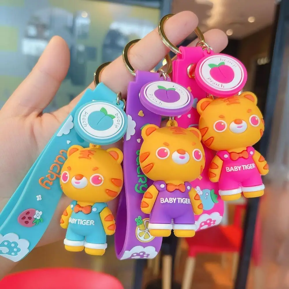 

Key Holder Ring Excellent Colorfast Decorative New Year Bow Tie Tiger Keychain for Schoolbag Tiger Keychain Doll Keychain