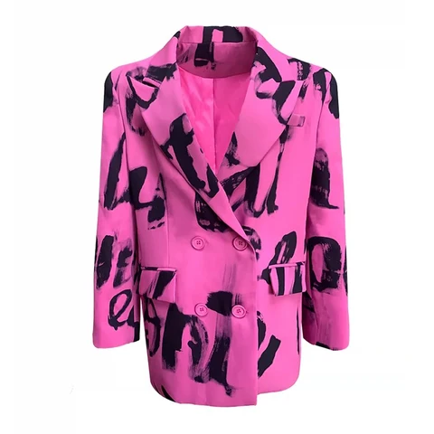 Женская Осенняя куртка в стиле High Street, повседневные свободные блейзеры, Женская куртка, шикарные розово-красные куртки, Блейзер, женская одежда SL389