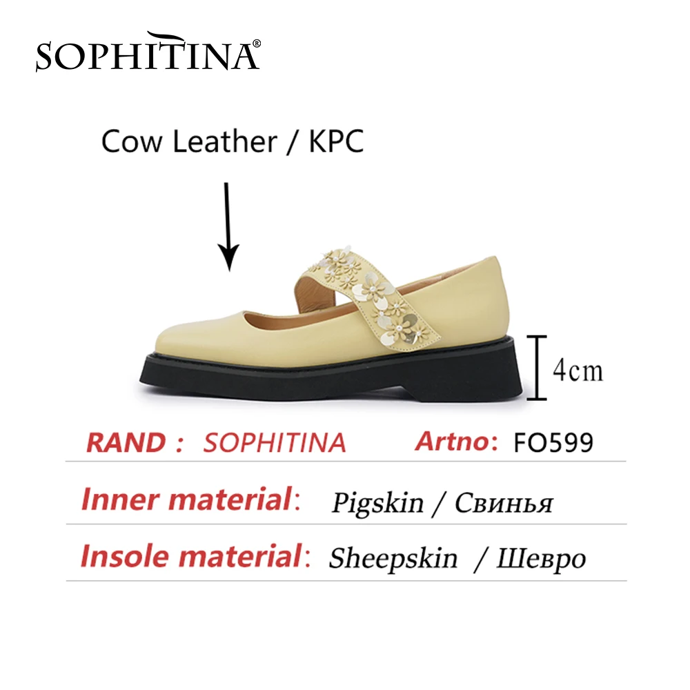 

SOPHITINA Stylish New Woman Flats Shoes Mary Janes Flower Dressing Spring Autumn Square Toe Daily Sweet Yellow Fashionable FO599