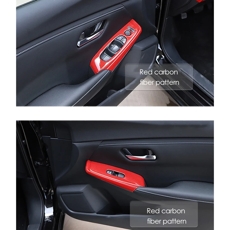 

ABS RED Carbon Fiber Interior Window Lift Panel Switch Cover Trim for Nissan Sylphy Sentra 2020-2021 Car Styling