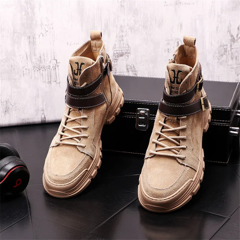 Мужские ботинки-мартинсы из нубука Осенние фиолетовые в стиле панк