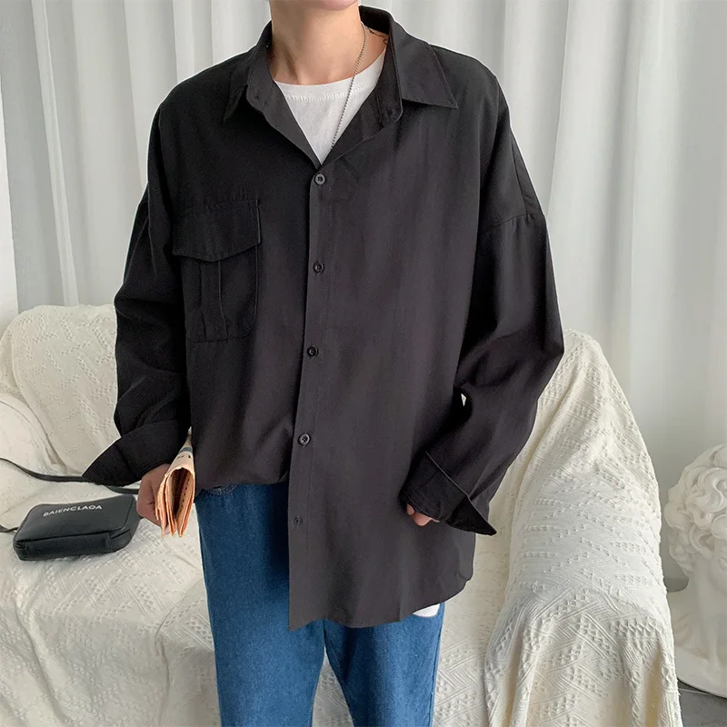 Осенняя черная белая рубашка Мужская модная классическая мужская деловая