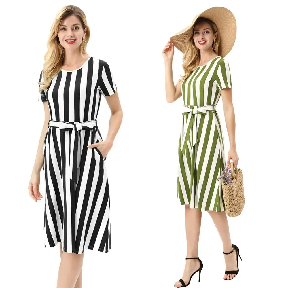 Kate Kasin женское повседневное летнее платье с коротким рукавом 95% хлопок Полосатое
