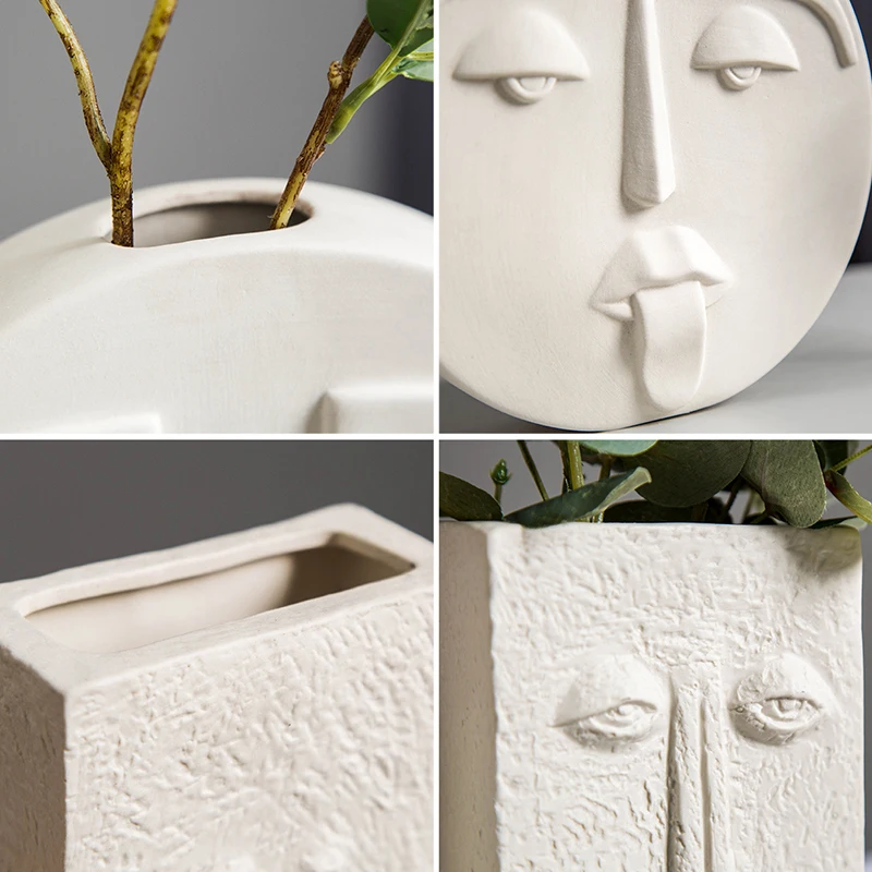 

Wedding Vases for Flowers Nordic Home Decoration Accessories Modern Flower Vase Ceramic Human Face Vases Living Room Decoration