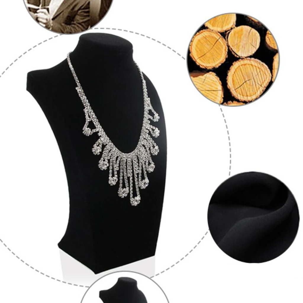 Черный бархат деревянное ожерелье Дисплей Бюст Стенд Манекен держатель