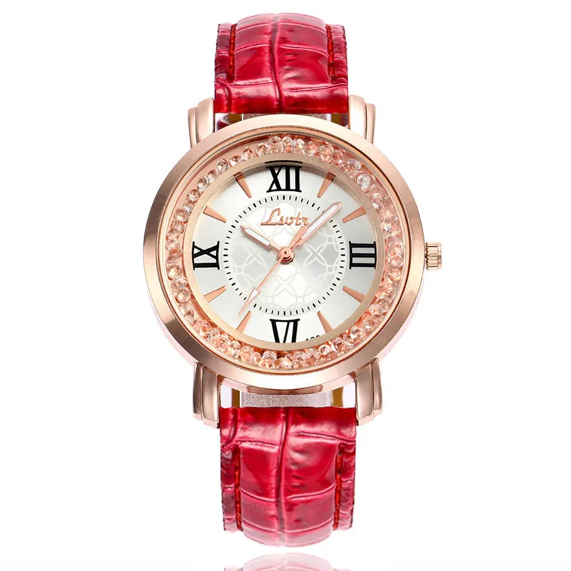 Стразы часы в римском стиле розовое золото женская одежда модные кожаные