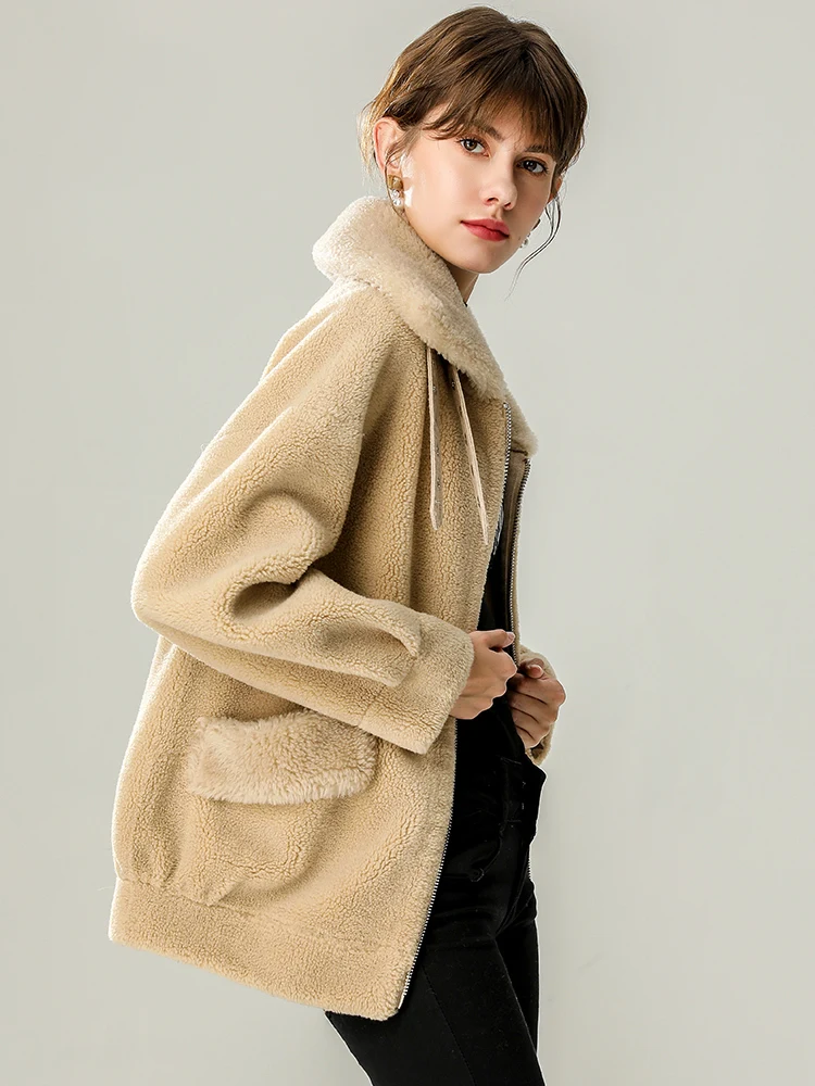2020 Real Wool Fur Coat Female Thick Warm Winter Women Camel Sheep Shearing Jacket Outerwear manteau femme YQ398 | Женская одежда