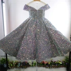Платье детское для первого причастия, Бальное, с цветами и блестками, для выступлений на пианино, свадьбы