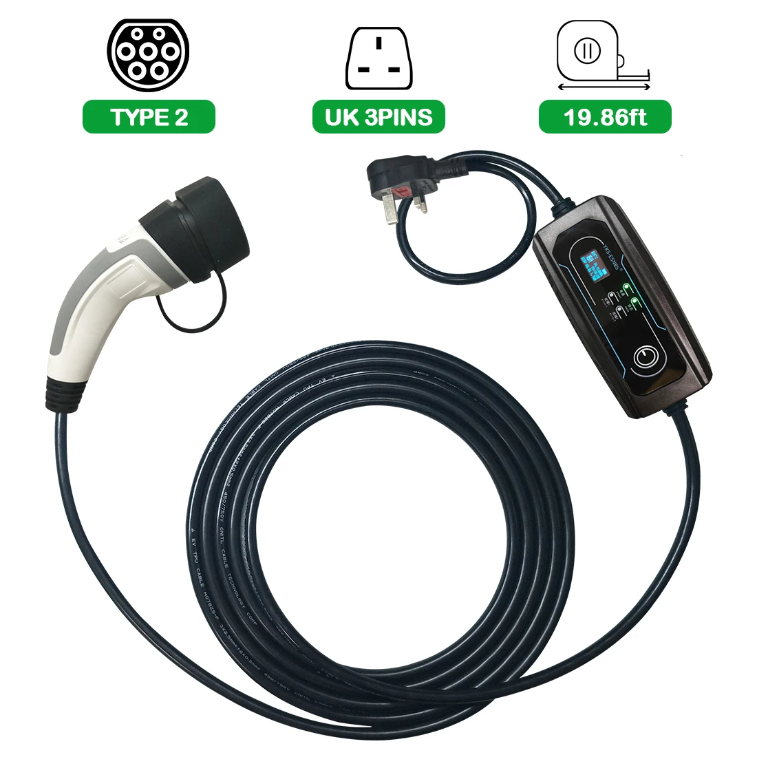 

YKS-ESNES портативное зарядное устройство для электромобилей IEC62196 13A UK 3 контакта Разъем 10M Тип 2